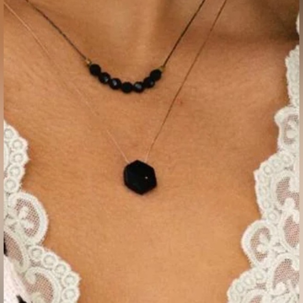 SOULKU BLACK SPINEL SACRED GEOMETRY NECKLACE FOR BELIEVE